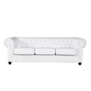 3-seater Field style NEW sofa in faux leather (white)