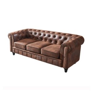 3-seater Field style retro faux leather sofa