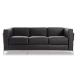 3-seater Odense sofa in black faux leather (stainless steel frame)