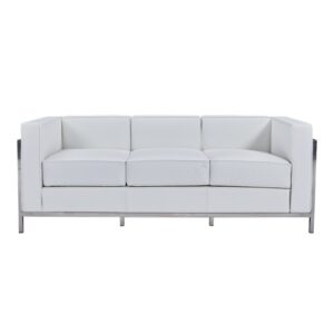 3-seater Odense sofa in faux leather (white) with stainless steel frame