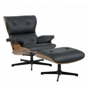 Armchair and footrest Hostelbro lounge in faux leather (black)