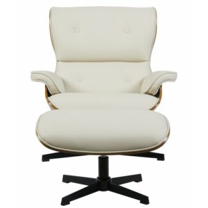 Armchair and footrest Hostelbro lounge in faux leather (beige) on wood and metal frame