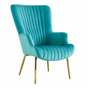 Fauteuil Lyngby en velours (turquoise) à pieds dorés