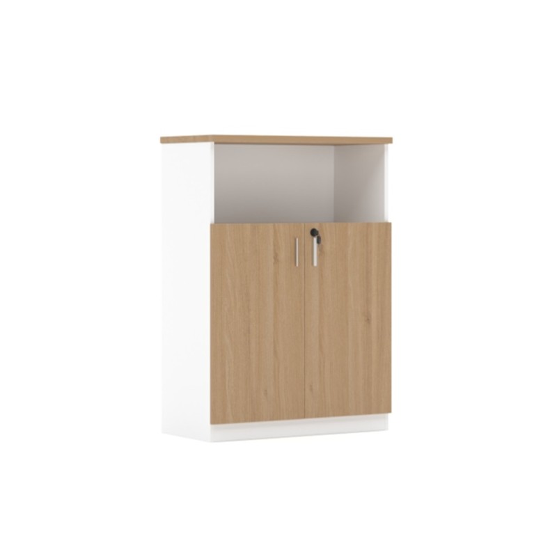 Buffet 2 portes Dagmar 120 meuble en laqué blanc et chêne (Blanc / Chêne)