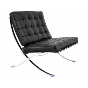 Barcelona Style Contemporary Chaise (T) in Stainless Steel and Faux Leather (Black)