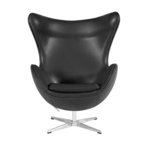 Egg Chair - Fiberglass Shell Recliner, Upholstered in Faux Leather (Black)