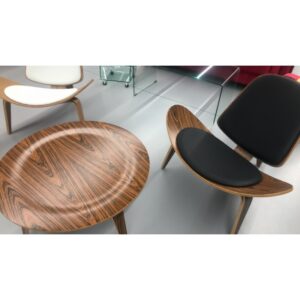 Armchair Goran (R) in black faux leather and rosewood wood