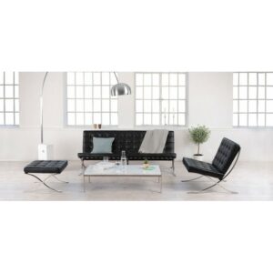 Pouf Barcelona Style (T) en similicuir sur piétement en acier inoxydable (noir)