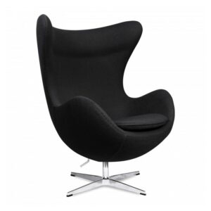 Egg Armchair - Fiberglass Reclining Egg Shell, Upholstered in Cashmere (Black)