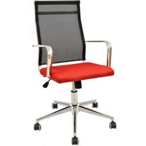 Silla de oficina Solesa con respaldo alto de malla, asiento acolchado (malla negra, asiento rojo)
