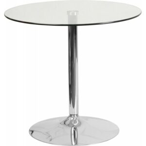 Table Stroget 70R plateau en verre trempé diamètre 70 cm, piètement chromé (verre transparent et chromé)