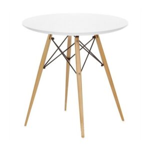 Table Sterjne plateau rond Ø 80 cm, piètement bois (blanc et bois)