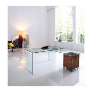 Bureau Moltke compuesto por un escritorio principal y un escritorio auxiliar, con tapas de cristal transparente.
