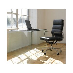 Bluhme desk with transparent curved glass top, dimensions 125 × 70 cm