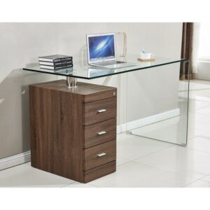 Carl desk with curved glass top and integrated bilaminated chest of drawers, dimensions 125 × 65 cm