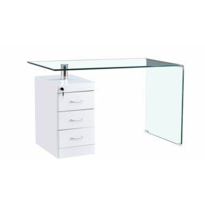 Carl desk with curved glass top and integrated drawers, dimensions 125 × 65 cm
