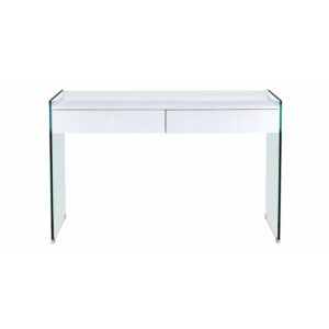 Bureau Rotwitt à plateau en verre avec tiroirs, finition laqué blanc, dimensions 120 × 60 cm