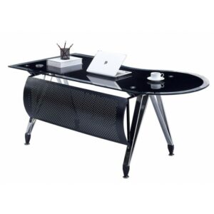 Bureau Frijs con retorno izquierdo, con tapa de vidrio templado negro, dimensiones 180 × 85 cm