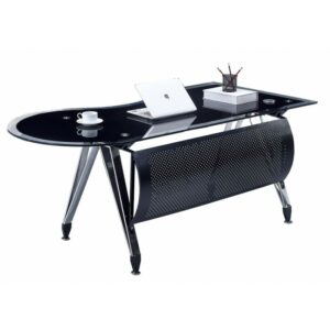 Bureau Frijs à plateau rectangulaire en verre trempé noir, dimensions 180 × 85 cm