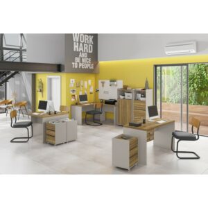 Desk Nikoline 90 with bilaminated top and 2 drawers, dimensions 90 × 45 cm, honey and cocoa finish