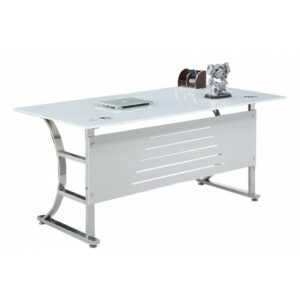Bureau Deuntzer con tapa de vidrio templado, dimensiones 160 × 80 cm, acabado super white