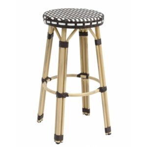 Bar stool Montmartre stackable with aluminum frame and rattan seat, white and brown finish