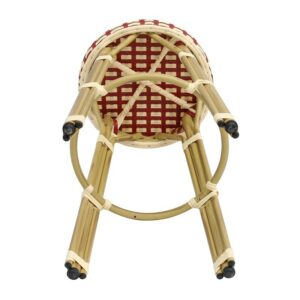 Bar stool Tolbiac stackable with aluminum frame and rattan seat, beige and red finish