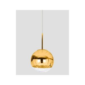 Korez suspension light in transparent glass with golden finish, 25 cm diameter.