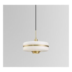 Metal pendant light with white glass globe