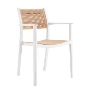 Fauteuil Skifte empilable en polypropylène, finition blanc et beige