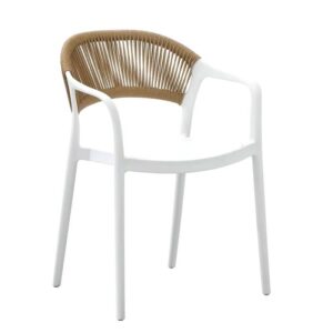 Fauteuil Coral Gables empilable à assise en polypropylène et dossier en corde, traitement anti-UV, finition blanche