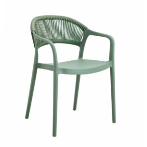 Fauteuil Coral Gables empilable à assise en polypropylène et dossier en corde, traitement anti-UV, finition vert clair