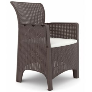 Armchair Blodt in brown chocolate polypropylene with beige cushion