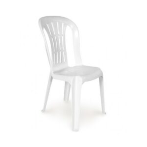 Tommer stackable monobloc chair, economical and resistant chair, ideal for outdoor use, white finish