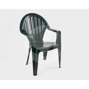 Sillón Rille monobloque apilable, modelo económico y fácil de mantener, ideal para exteriores, acabado verde