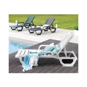 Transat Fund empilable en polypropylène, dossier réglable 5 positions, finition blanche