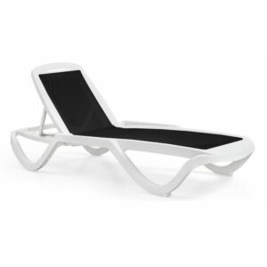 Chaise longue Grundet empilable à structure en polypropylène et assise en textilène, finition blanc et noir