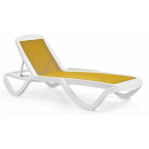 Transat Grundet empilable en polypropylène avec assise en textilène, finition blanc et jaune