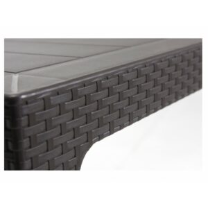 Table Krabi in synthetic rattan and polypropylene, dimensions 140 × 80 cm, anthracite finish