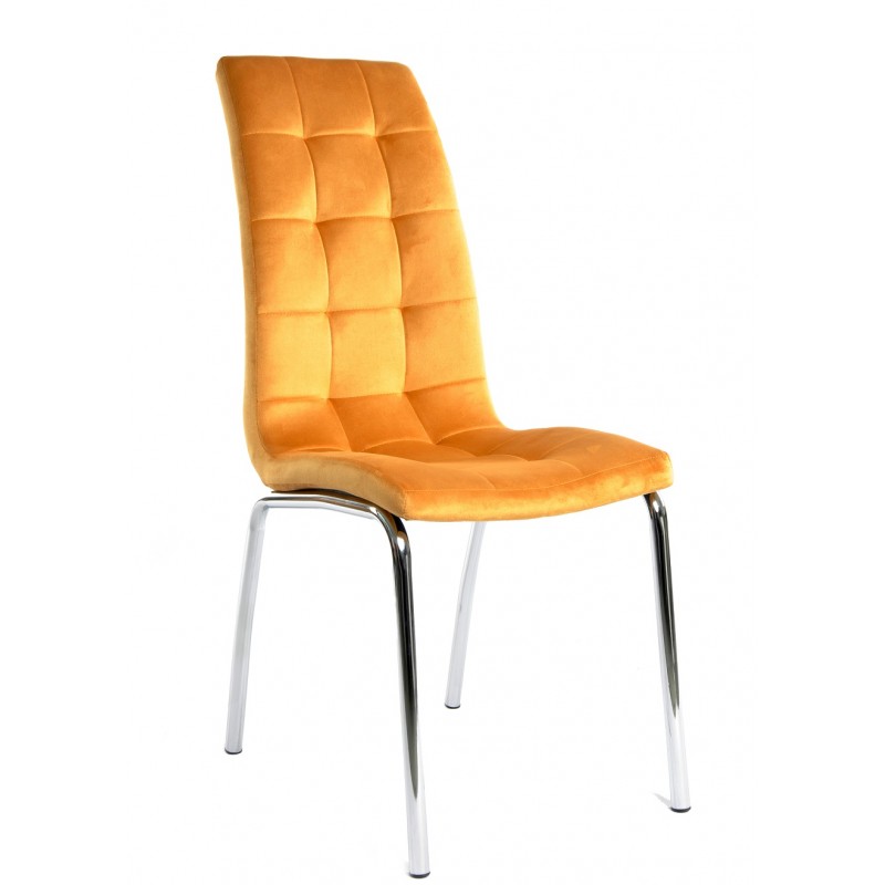 Chaise Basis98, structure chromée, assise et dossier en velours jaune