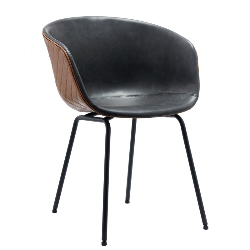 Armchair Klarhheden, metal frame, brown and black faux leather upholstery