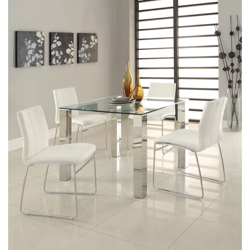 Chaise Kjaer, chrome structure, white faux leather seat