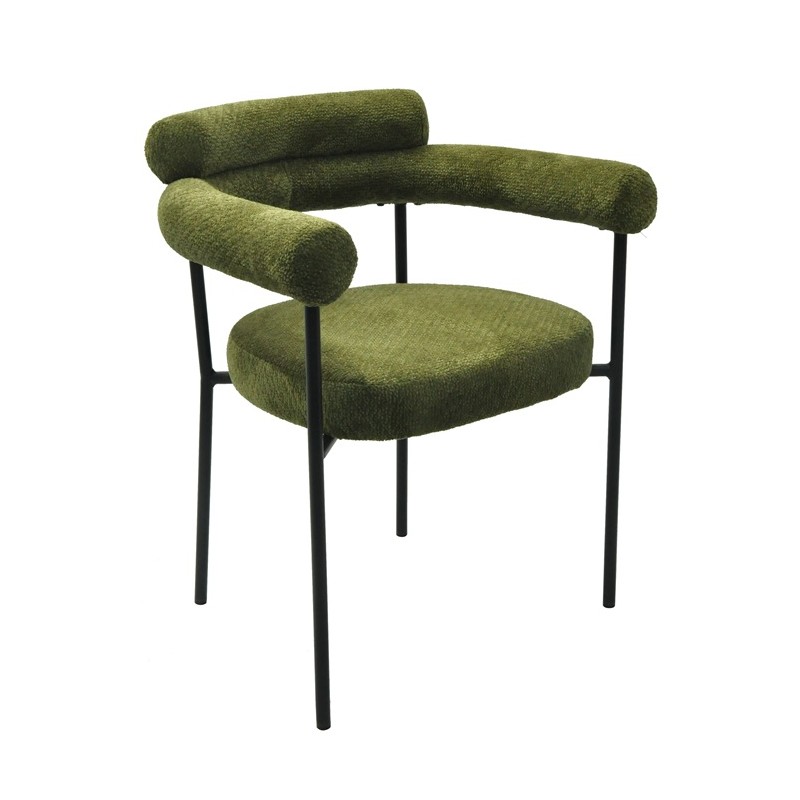 Armchair Landin, metal frame, dark green bouclé fabric covering