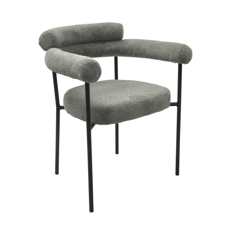 Armchair Landin, metal frame, grey bouclé fabric upholstery