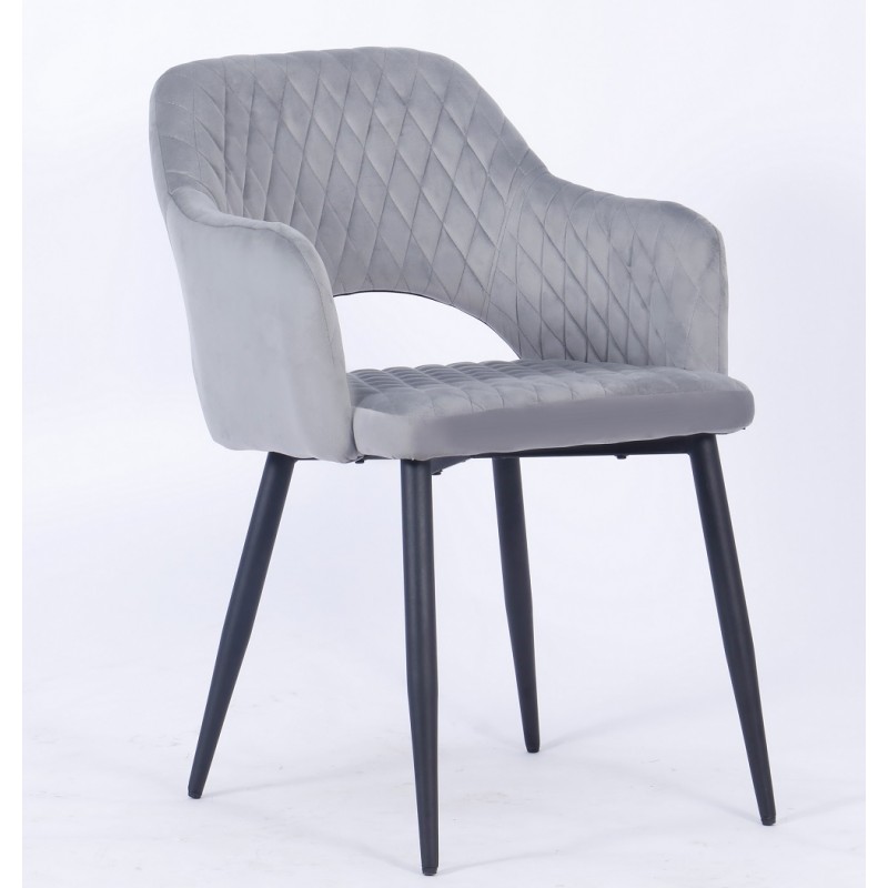 Armchair Abenra, metal frame, grey velvet upholstery