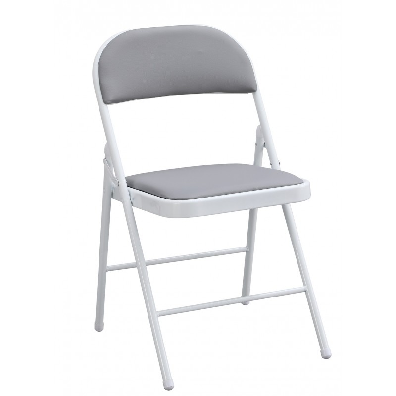 Chaise Smart pliante, structure en métal finition époxy blanc, assise et dossier en vinyle gris clair