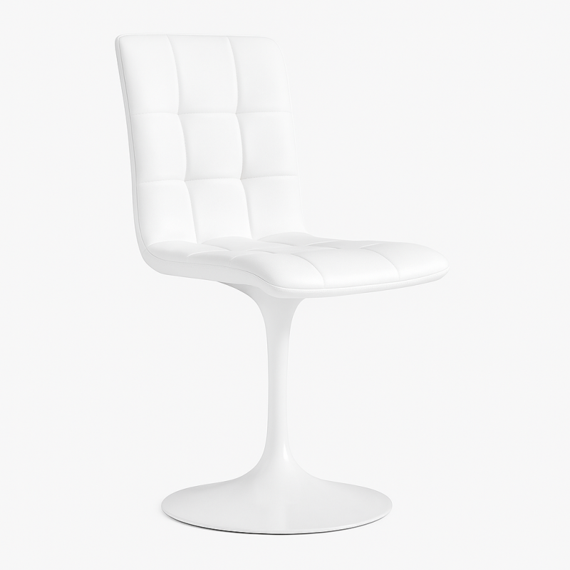 Chaise Nogenhed, white metal frame, white faux leather seat and backrest