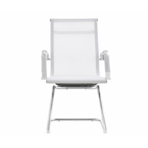 Chaise de visitantes Mads, respaldo y asiento de malla blanca, estructura cromada