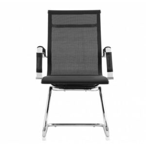 Chaise de visitantes Mads, asiento y respaldo de malla negra, base cromada