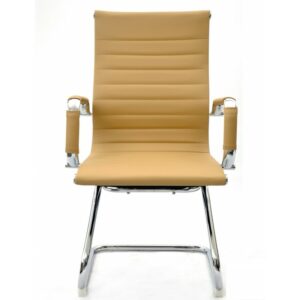 Chaise de visita Buster, estructura cromada, tapizado en similcuero marrón claro